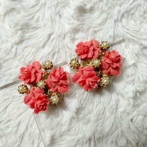 Vintage Rose with Faux Pearls Clip On Earrings